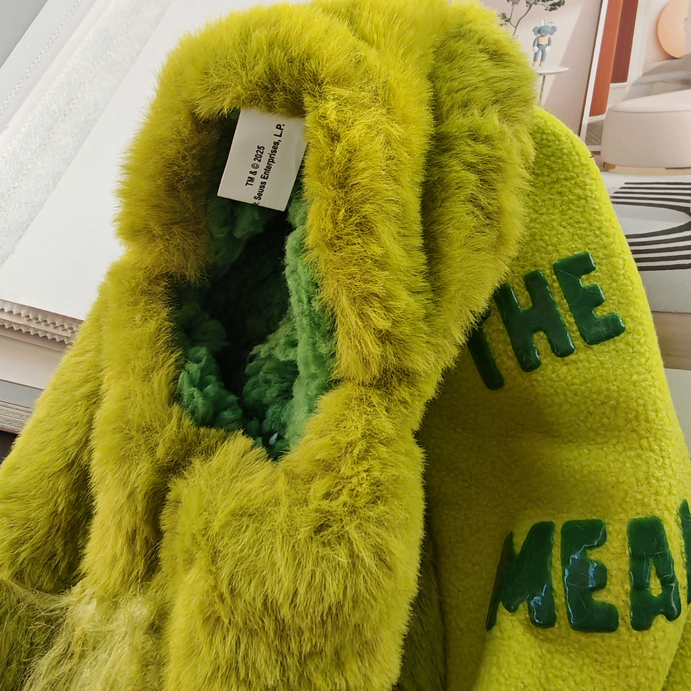 可爱怪兽毛绒居家棉拖鞋男士绿色防滑软底保暖懒人鞋室内地板袜,淘宝优惠券,粉丝福利购,淘宝优惠卷