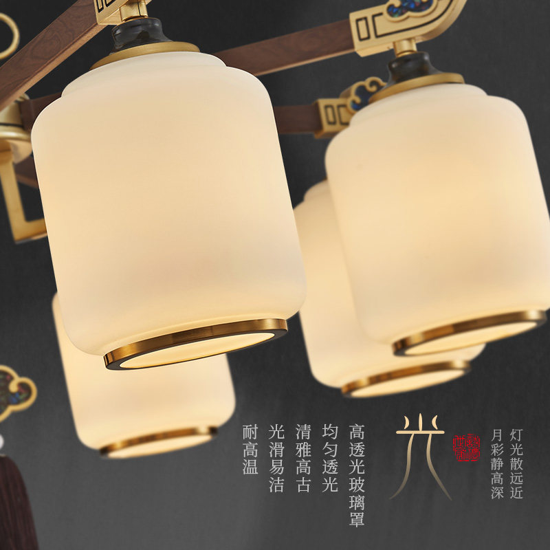新中式吊灯胡桃木色大厅客厅灯中国风别墅餐厅灯包厢包间仿古灯具 - 图3