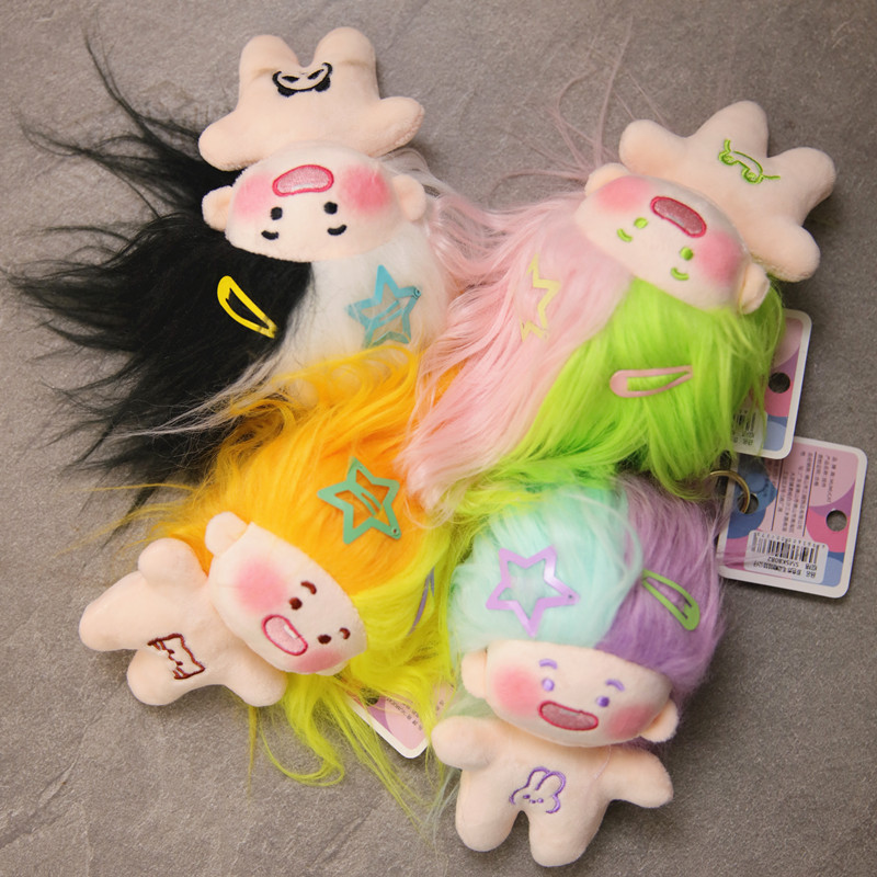 棉花糖缺牙棉花娃娃炸毛蓝发玩偶白发娃娃钥匙扣书包挂件三福同款 - 图2