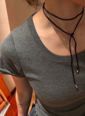 韩国小众黑色线绳叠戴颈链女