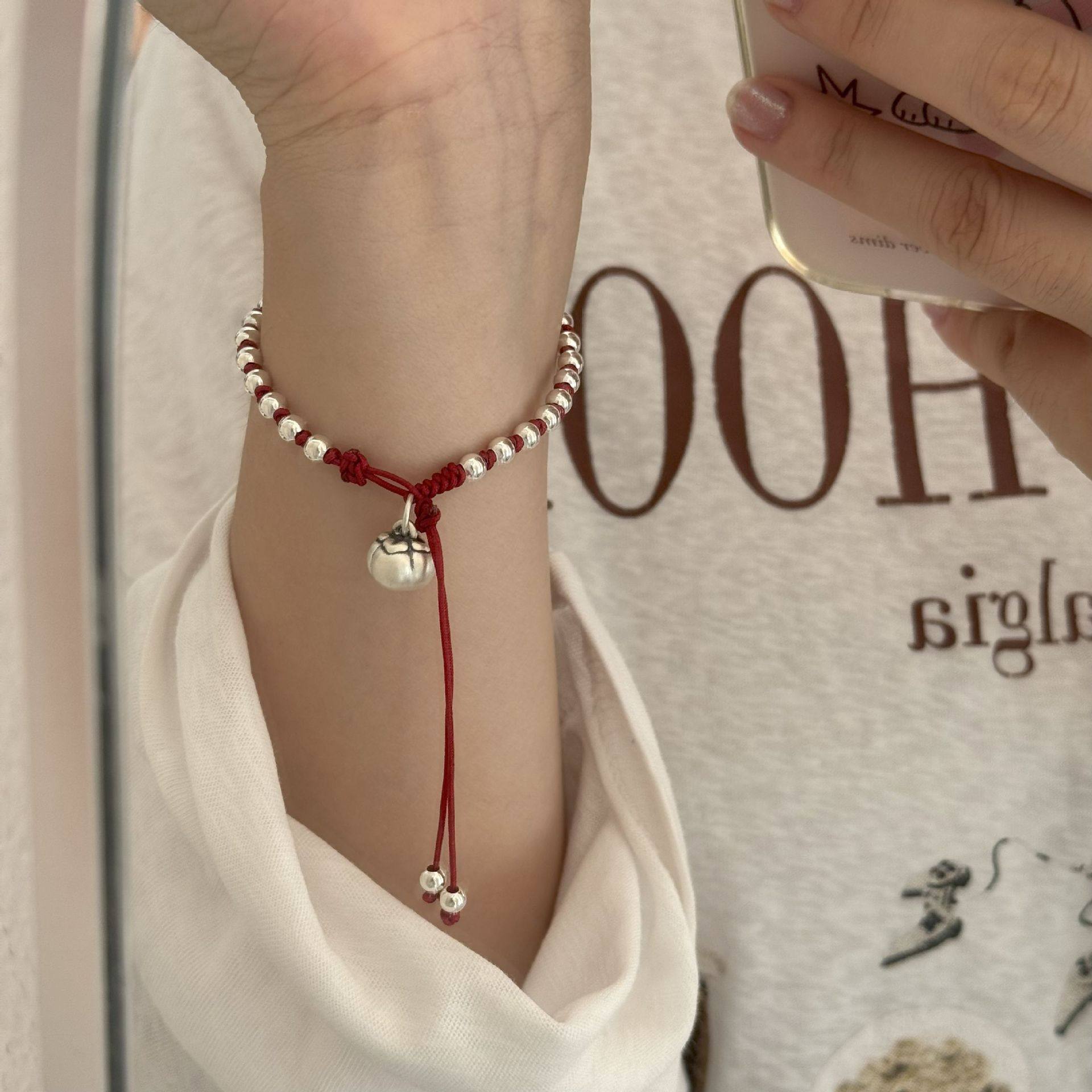 S925纯银柿柿如意足银圆珠红绳手链女转运招财平安叠戴手绳礼物,淘宝优惠券,粉丝福利购,淘宝优惠卷