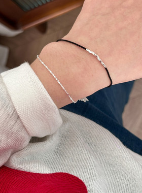 S925纯银红绳碎银手链