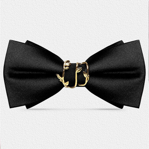 领结婚礼男结婚新郎伴郎男士西装衬衫纯红色连理枝双层黑色蝴蝶结 - 图0