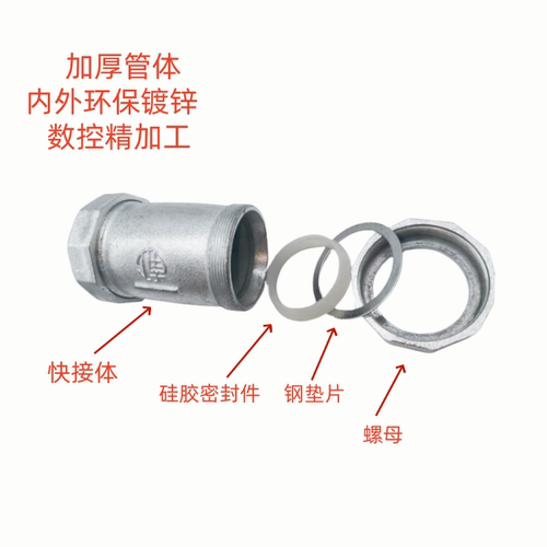 镀锌快速接头耐高温暖气管水管铁管PE/PPR/PVC快速接水管无丝活接 - 图2