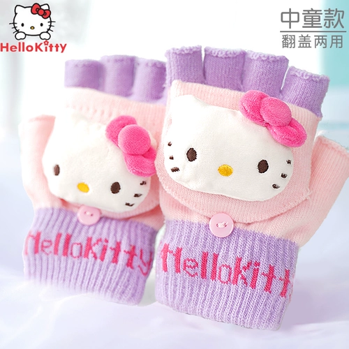 Hello kitty, детские перчатки, детский удерживающий тепло мультяшный милый комплект для школьников, без пальцев