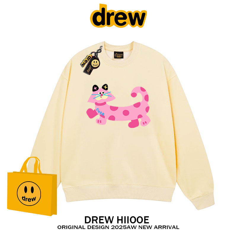 drew美式潮牌卡通可爱猫咪圆领卫衣男女秋冬加绒宽松休闲情侣上衣,淘宝优惠券,粉丝福利购,淘宝优惠卷