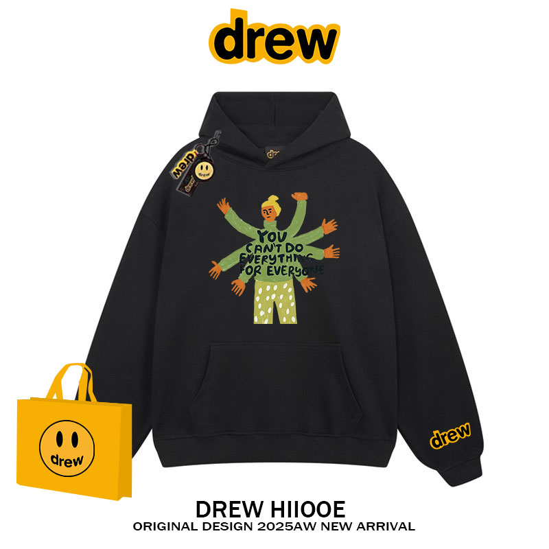 drew潮牌宋佳明星同款插画印花连帽加绒卫衣男女宽松情侣帽衫外套 - 图0