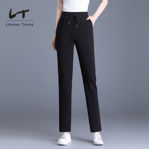 LT哈伦裤子女春秋2025新款休闲妈妈裤大码直筒女裤运动裤抽绳卫裤 - 图0