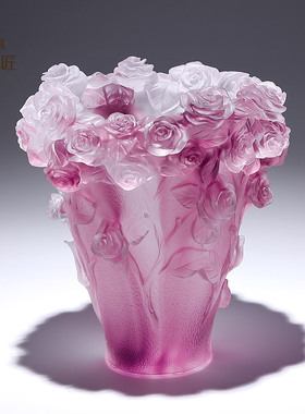 琉璃玫瑰花瓶摆件客厅插花高端