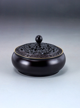 黄铜吉象香薰三足炉龙耳荷花海棠