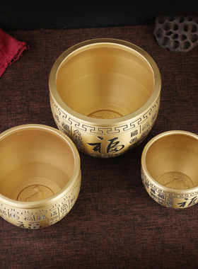 黄铜百福缸桌面摆件招财纳福五虎