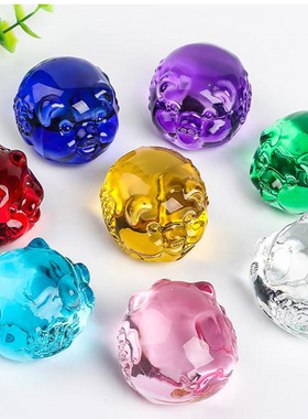 琉璃黄水晶招财生肖猪手办摆件