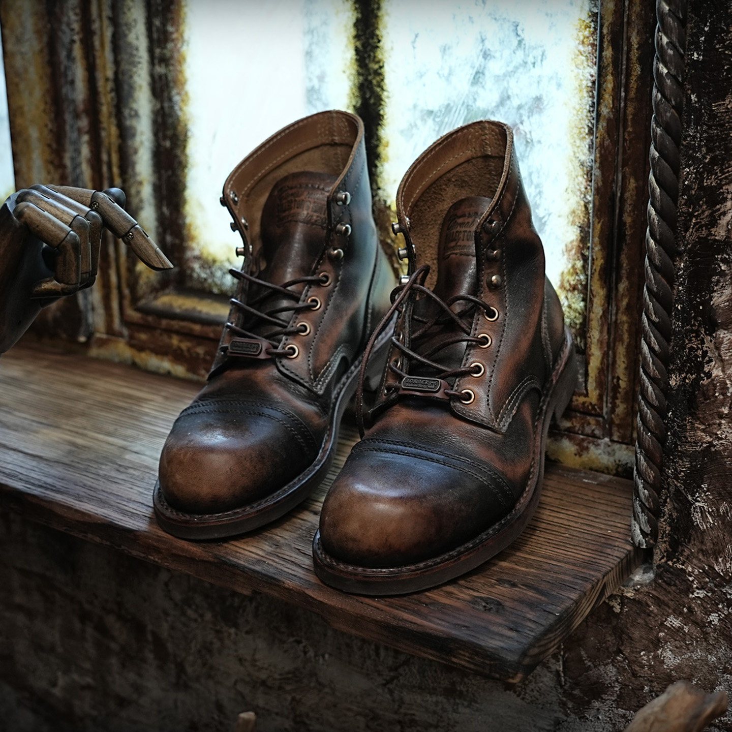 老钱风美式复古工装靴机车马丁靴牛皮手工擦色伞兵日系工程师8111,淘宝优惠券,粉丝福利购,淘宝优惠卷