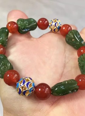 玉石精雕福瓜手串女时尚手饰平安招财天然新疆和田玉碧玉佛手手链