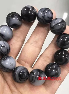 玉石青花意境单圈手串男女手饰仿天然新疆和田玉青花籽料圆珠手链