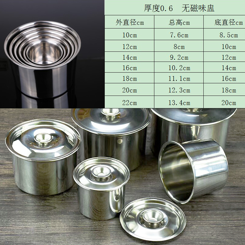 调料罐圆形不锈钢味盅带盖打蛋盆厨房调味盒调料缸烧烤佐料瓶油盆-图1