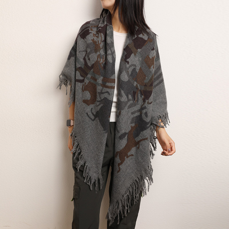 【骏马奔腾】羊绒大方巾欧美时尚大牌秋冬保暖山羊绒大披肩围巾女,淘宝优惠券,粉丝福利购,淘宝优惠卷