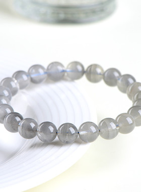 久雅水晶灰幽灵手链天然千层灰圆