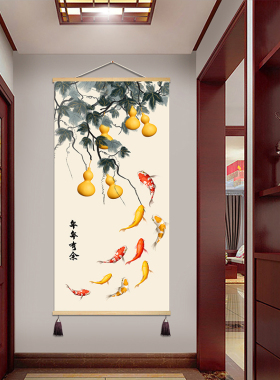卧室玄关挂画实木是免打孔玄关