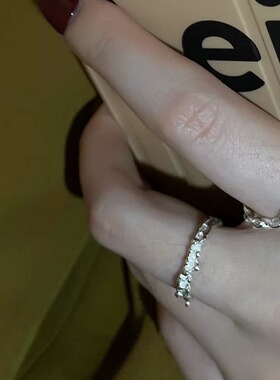 闪闪亮钻链条纹925纯银戒指