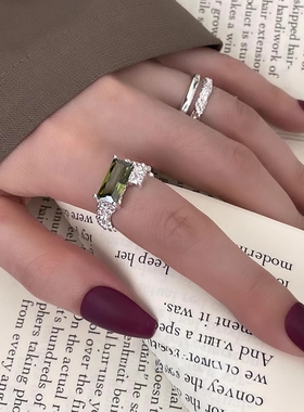 高级感祖母绿色 | 戒指女轻奢小众锆石超闪晶面食指戒开口指环潮