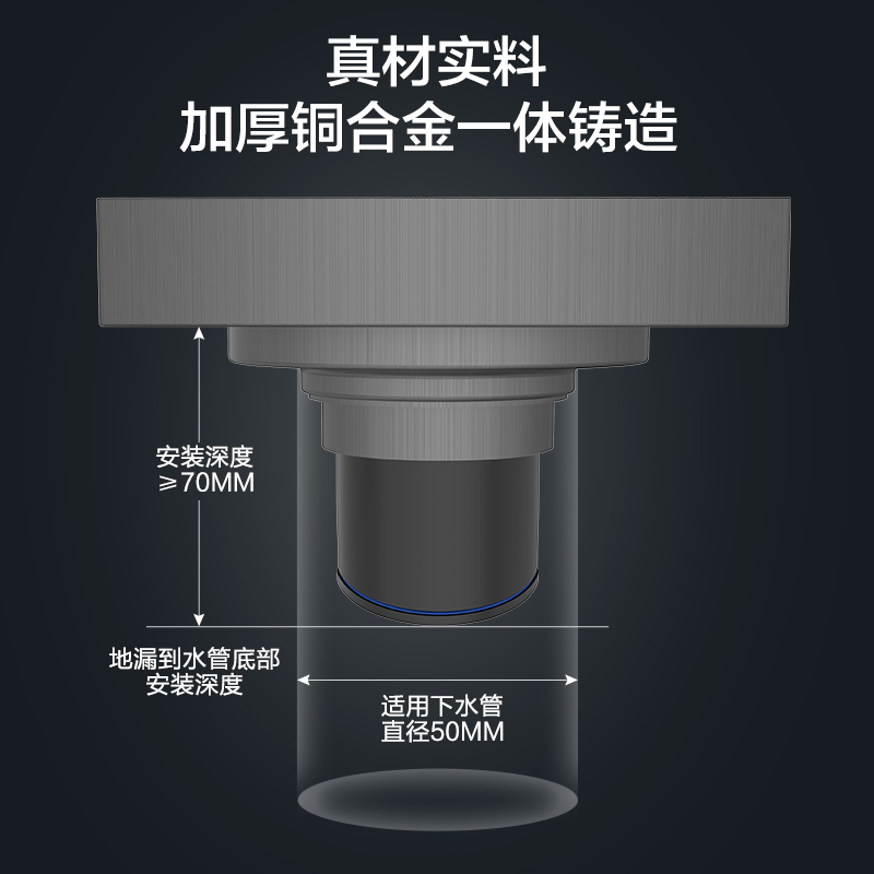 九牧卫浴官方旗舰店隐形防虫防臭地漏全铜淋浴厨卫通用地漏大排量-图3