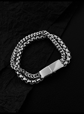 钛钢编织四方形正反链磁铁扣手链欧美潮流配饰不锈钢手链男士手环