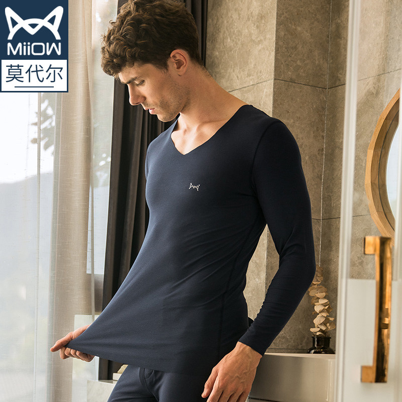 猫人男士内衣套装薄款打底修棉毛衫 猫人百世威保暖套装