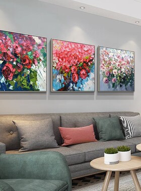 纯手绘油画大芬村现代客餐厅沙发背景装饰画走廊玄关玫瑰印象挂画