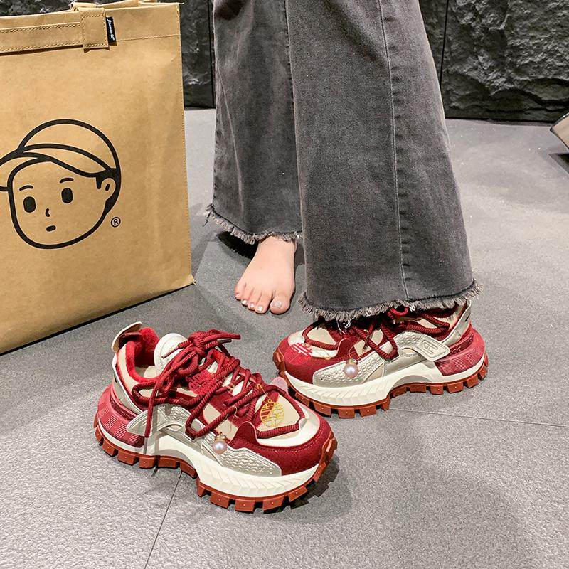 禾秀婚鞋女2025年新款秋冬加绒红色新娘鞋子不累脚厚底老爹运动鞋,淘宝优惠券,粉丝福利购,淘宝优惠卷