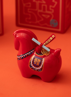 马上有钱陶瓷吉祥物摆件国潮风