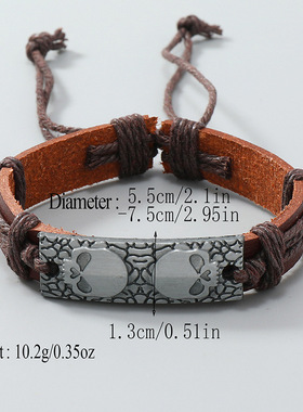 简约新款万圣节骷髅头手工编织皮革手链欧美时尚流行手环服装配饰
