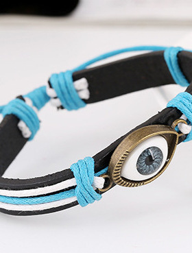 复古时尚风眼睛真皮编织手链