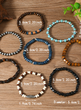 波西米亚复古风多条木珠材质套装手链 女士服装搭配流行手串