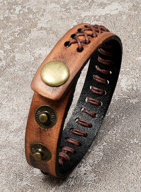 欧美复古编织牛皮手链简约朋克风