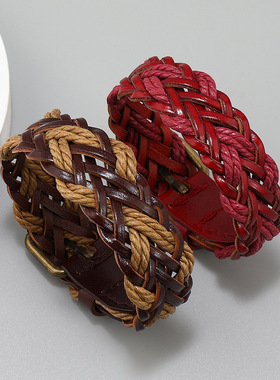 编织真皮复古皮带扣手链简约