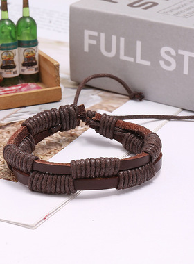 全新复古时尚风牛皮情侣百搭手环