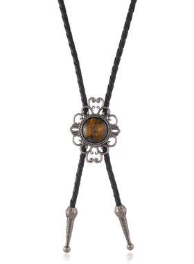 简约新款波西米亚风绿松石吊坠波洛领结饰扣可调节长款项链领带