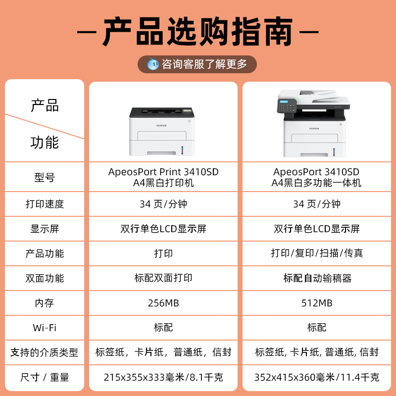 富士施乐3410SD黑白激光打印机一体机商业办公专用无线fujixerox - 图2