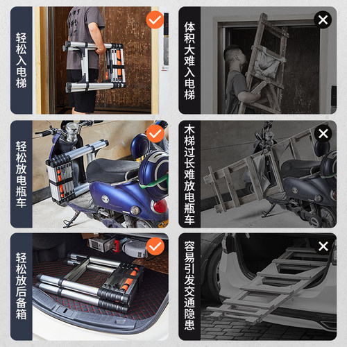 可行走人字梯子多功能家用折叠伸缩梯铝合金加厚工程便携升降木工-图3