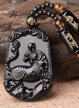 黑色玻璃高级十二生肖吊坠仿黑曜石男士时尚项链礼品饰品批发项链