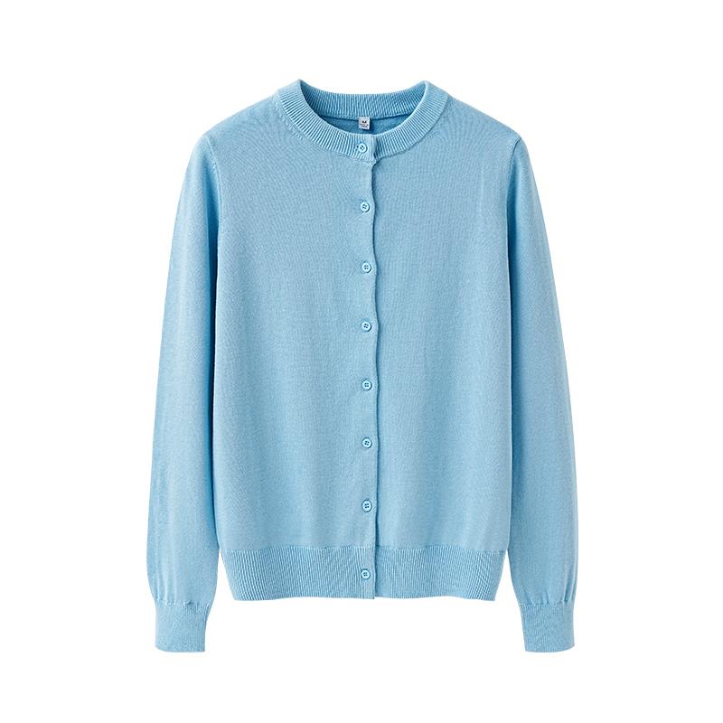 纯棉bm针织开衫女春夏长袖上衣灰色圆领全棉线薄款空调衫毛衣外套 - 图3