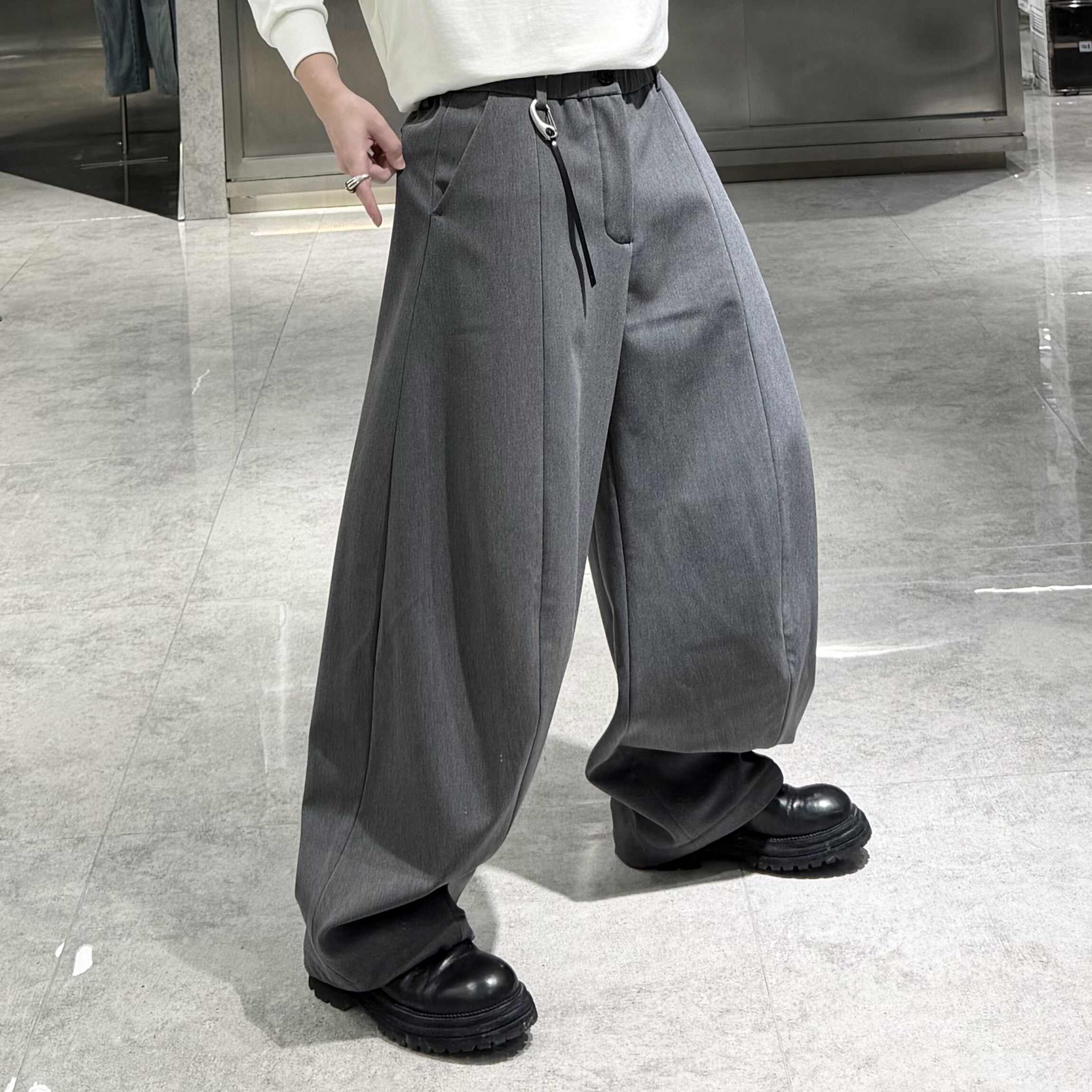 潮牌冬季加绒直筒西裤男ins韩版结构纯色宽松青年垂感保暖阔腿裤,淘宝优惠券,粉丝福利购,淘宝优惠卷