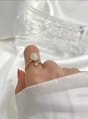 猫眼石旋转可调节开口戒指女食指戒气质小众设计指环时尚个性轻奢