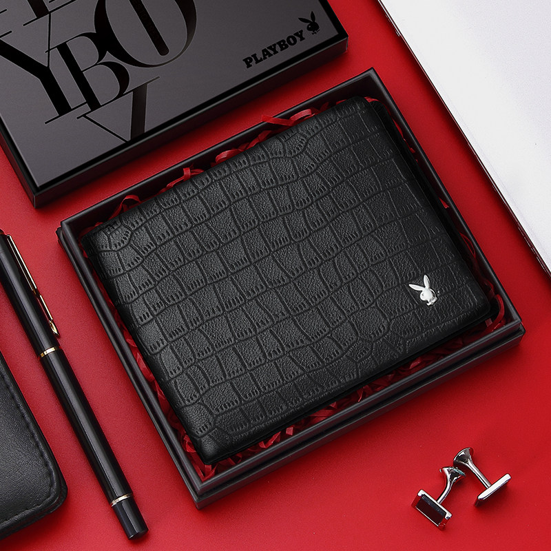 花花公子羊皮短款新款青年男款钱包 花花公子箱包钱包