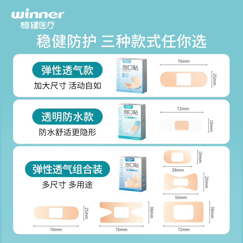 稳健医用创口贴透气家用防水透明成人防磨脚止血伤口贴儿童大小号 - 图0