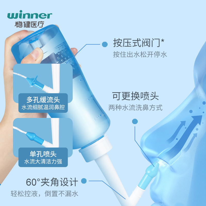 稳健洗鼻器洗鼻盐家用鼻腔冲洗手动冲鼻器儿童大人鼻炎盐水洗鼻子-图0