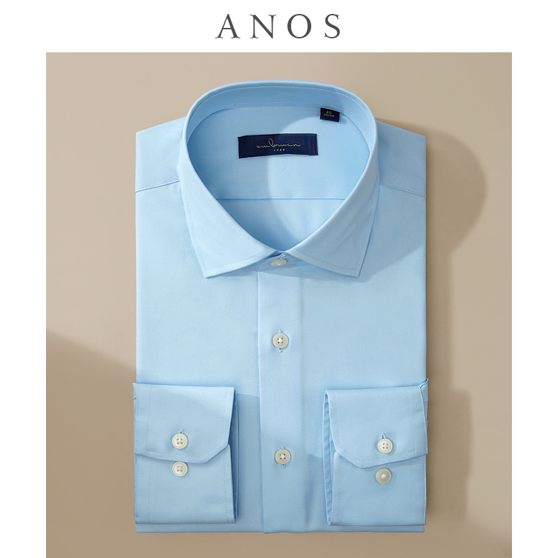 ANOS温莎领衬衫男长袖 80支双股商务正装修身免烫休闲衬衣蓝色潮 - 图0