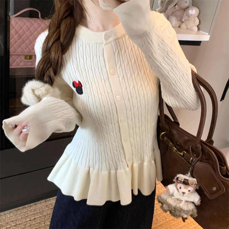 荷叶边麻花哺乳上衣秋冬大码内搭针织开衫辣妈款外出收腰喂奶毛衣,淘宝优惠券,粉丝福利购,淘宝优惠卷