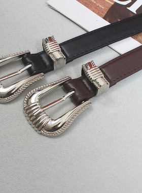 牛仔裤简约百搭细黑色女士腰带